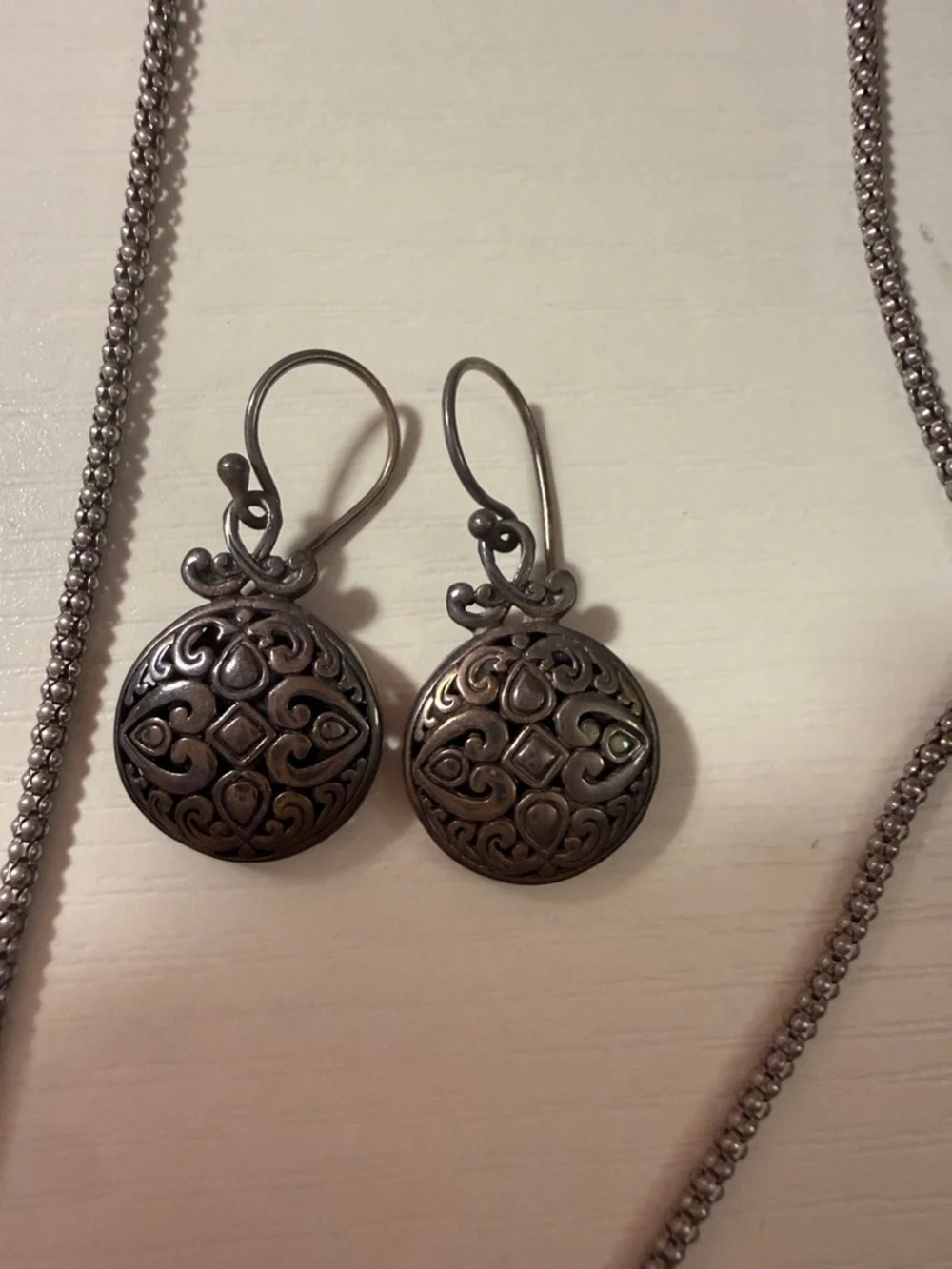 genuine 925 sterling filigree set of necklace, earrings, and ring - Picture 6 of 7